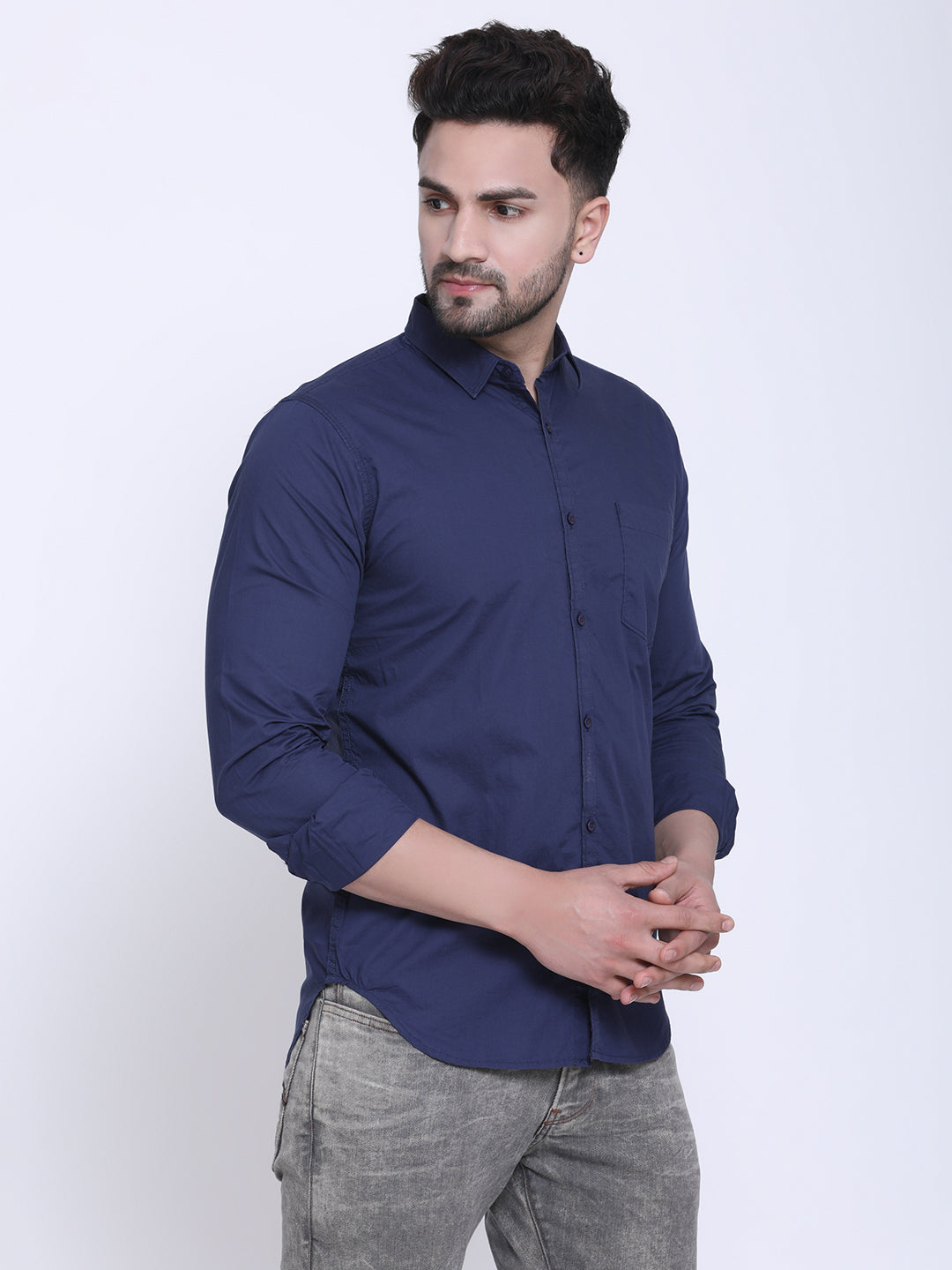 Crosscreek Men Navy Blue Slim Fit Solid Casual Shirt Crosscreek
