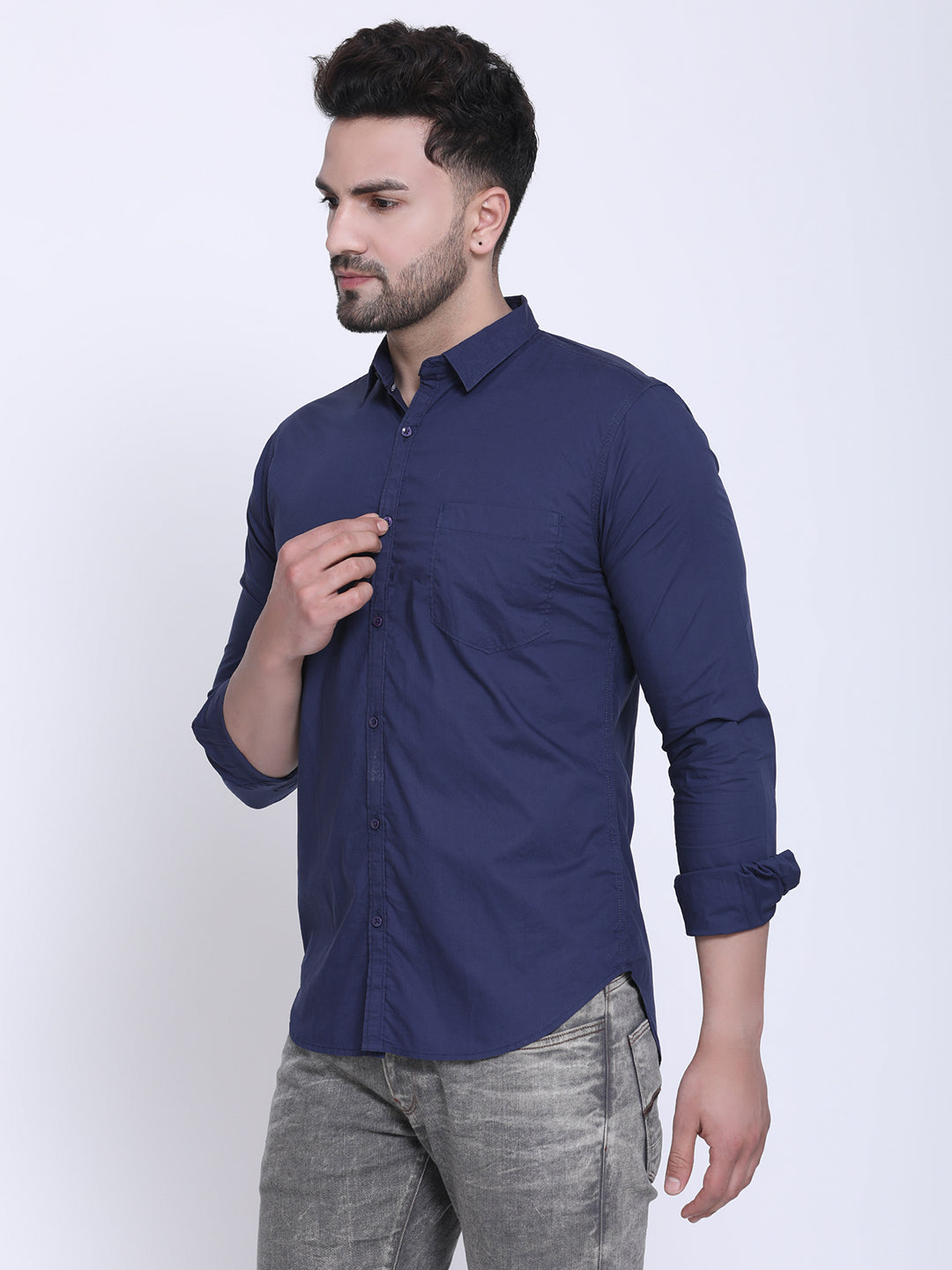Crosscreek Men Navy Blue Slim Fit Solid Casual Shirt Crosscreek