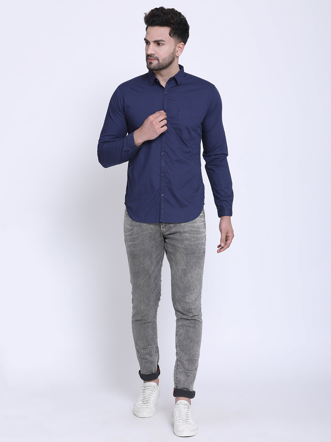 Crosscreek Men Navy Blue Slim Fit Solid Casual Shirt Crosscreek