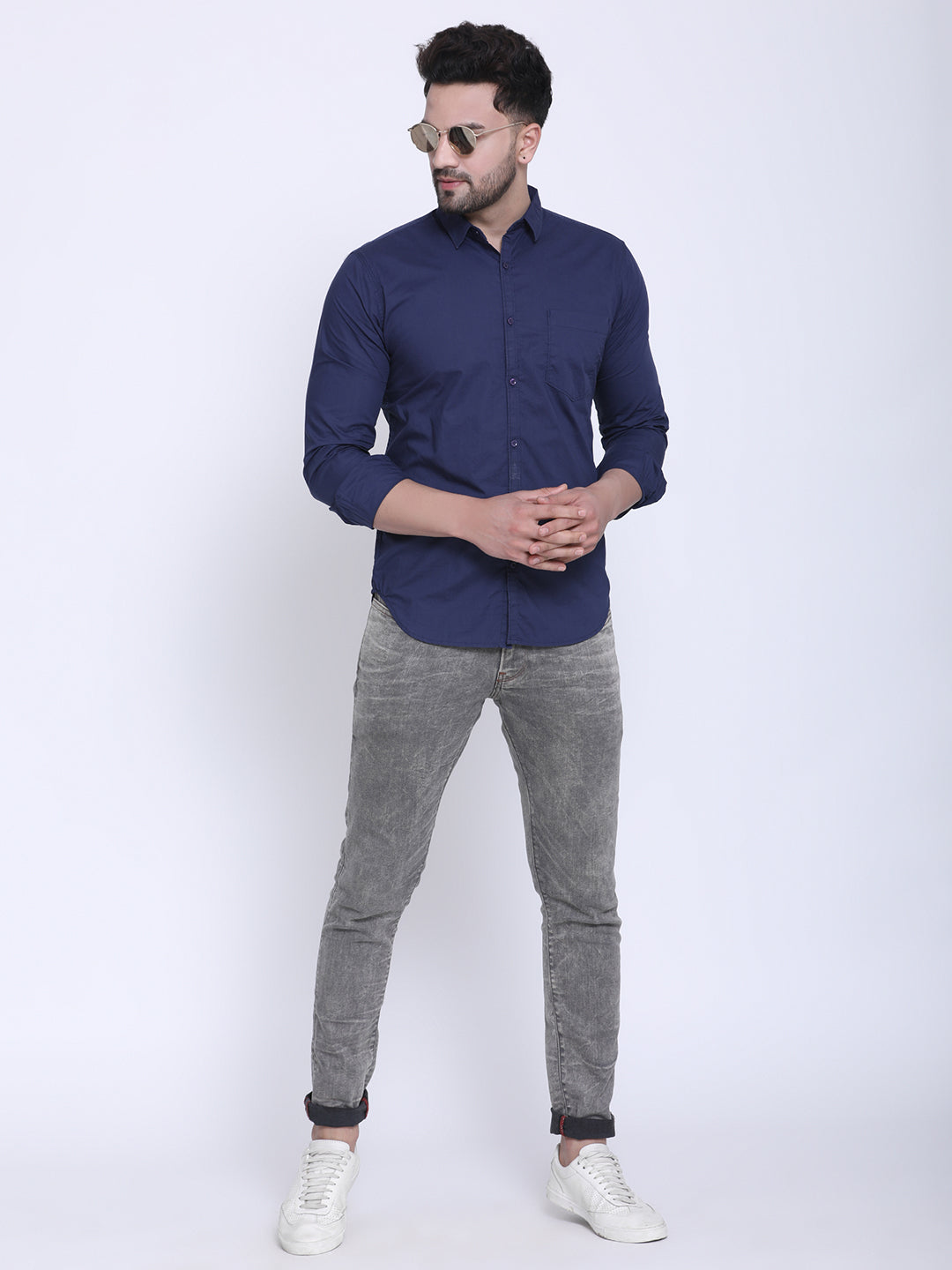Crosscreek Men Navy Blue Slim Fit Solid Casual Shirt Crosscreek
