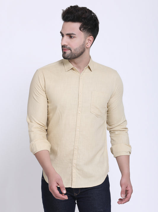 Crosscreek Men Beige Slim Fit Solid Casual Shirt Crosscreek