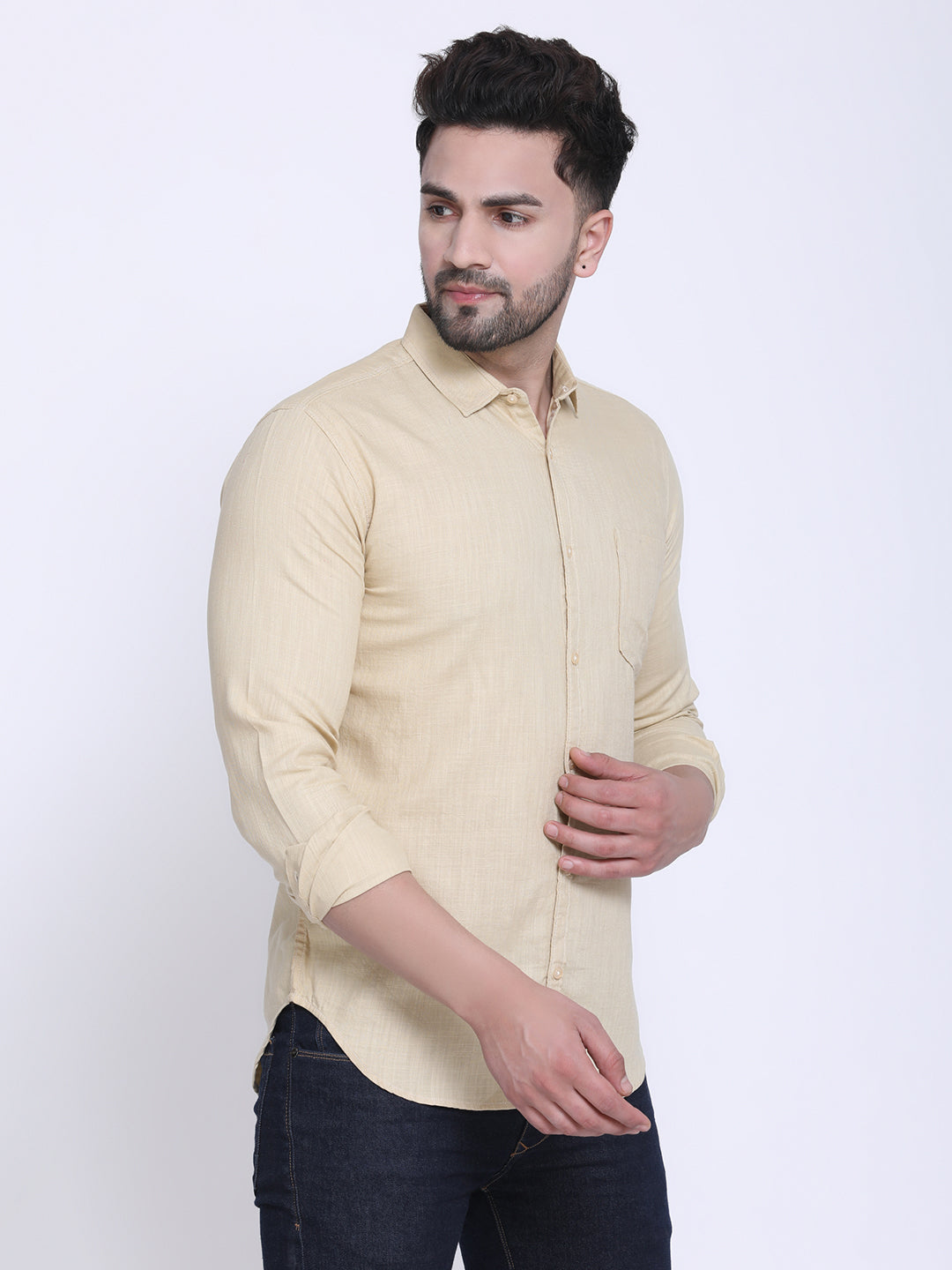 Crosscreek Men Beige Slim Fit Solid Casual Shirt Crosscreek
