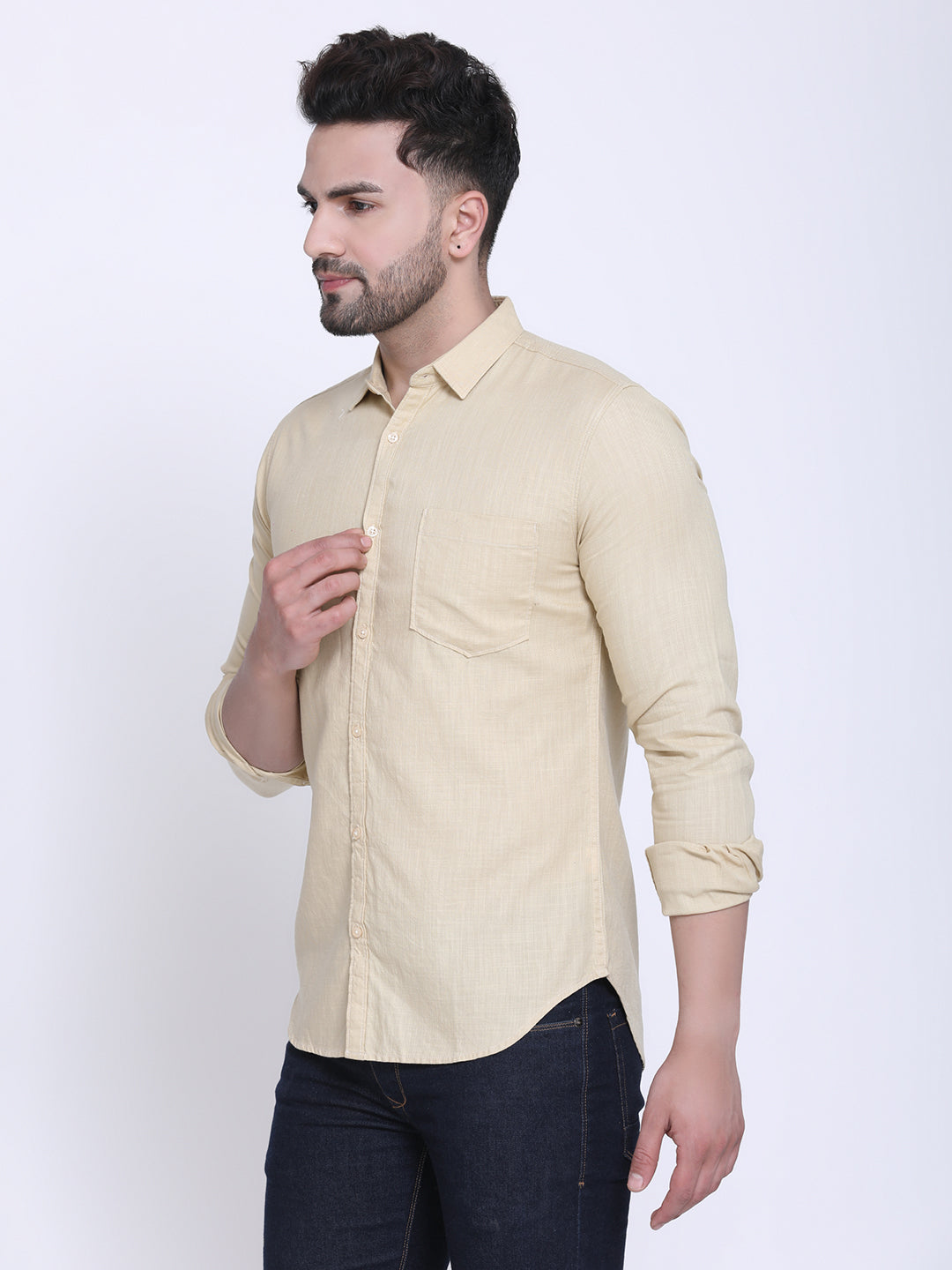 Crosscreek Men Beige Slim Fit Solid Casual Shirt Crosscreek