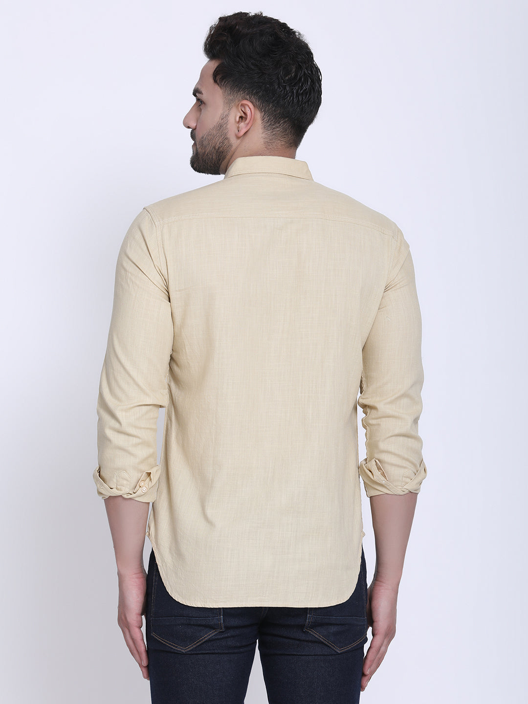 Crosscreek Men Beige Slim Fit Solid Casual Shirt Crosscreek