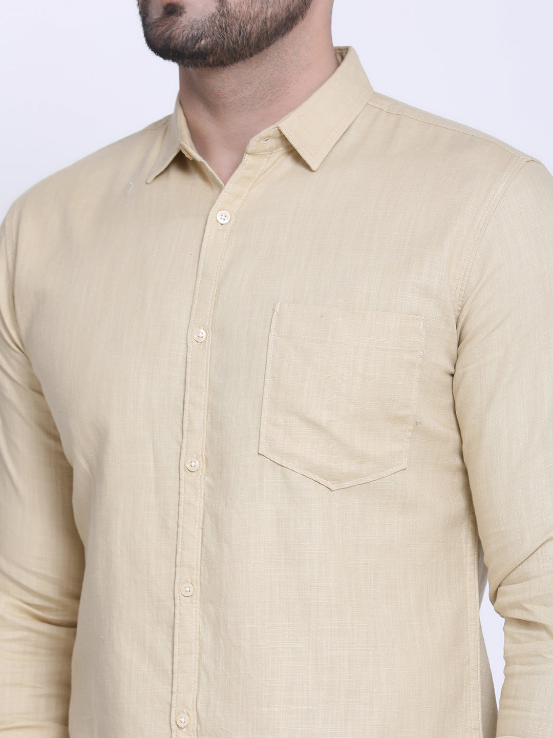 Crosscreek Men Beige Slim Fit Solid Casual Shirt Crosscreek