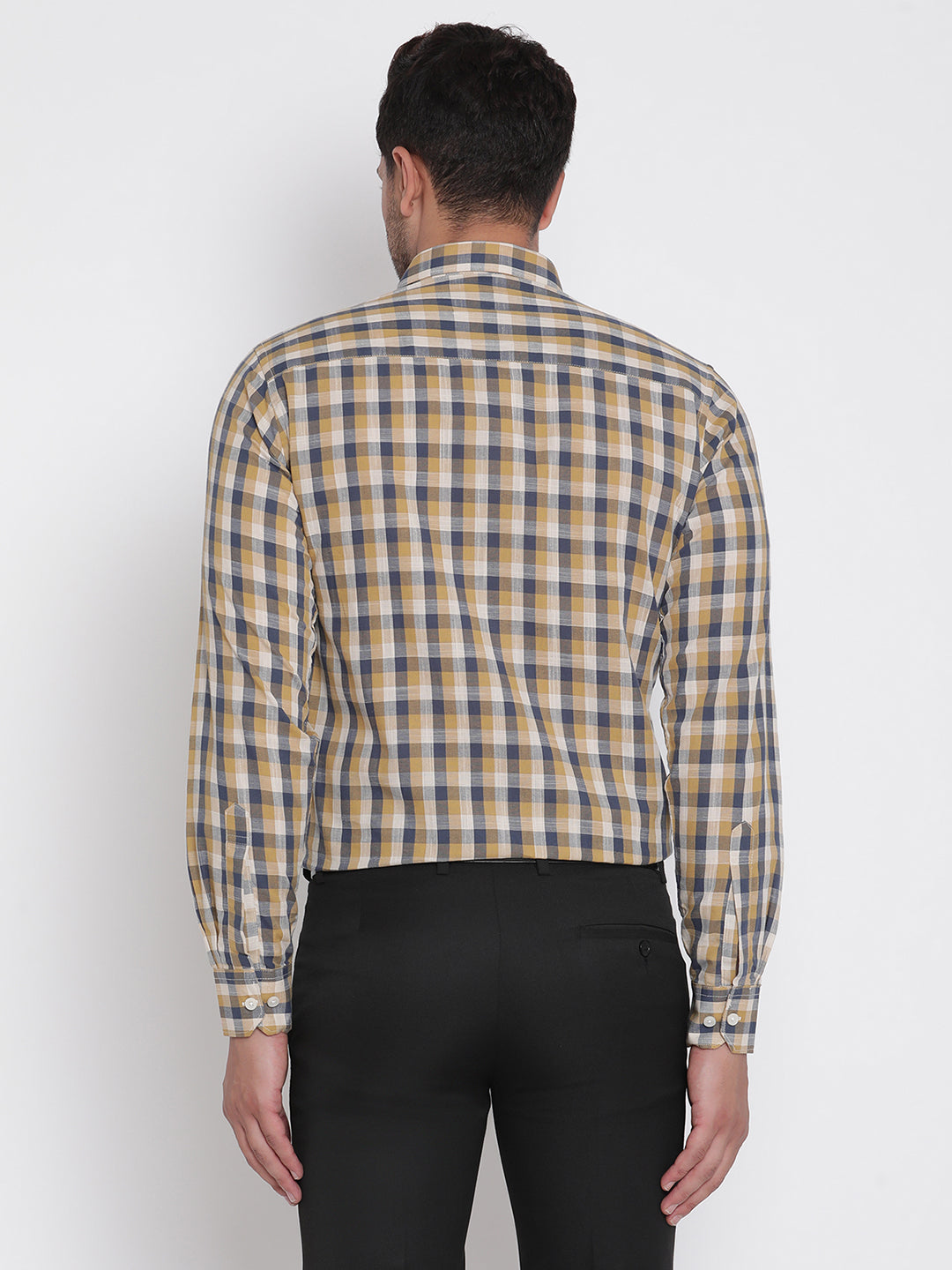 Blue & Brown Checked Men Formal Shirt Copperline