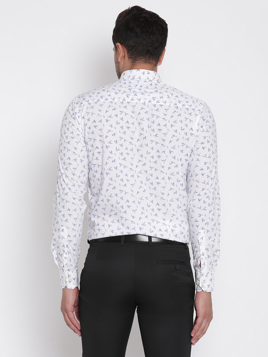White with Blue Printed Men Formal Shirt Copperline