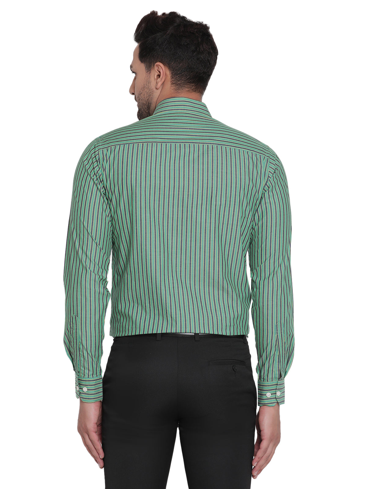 Men Green Striped Formal Shirt Copperline