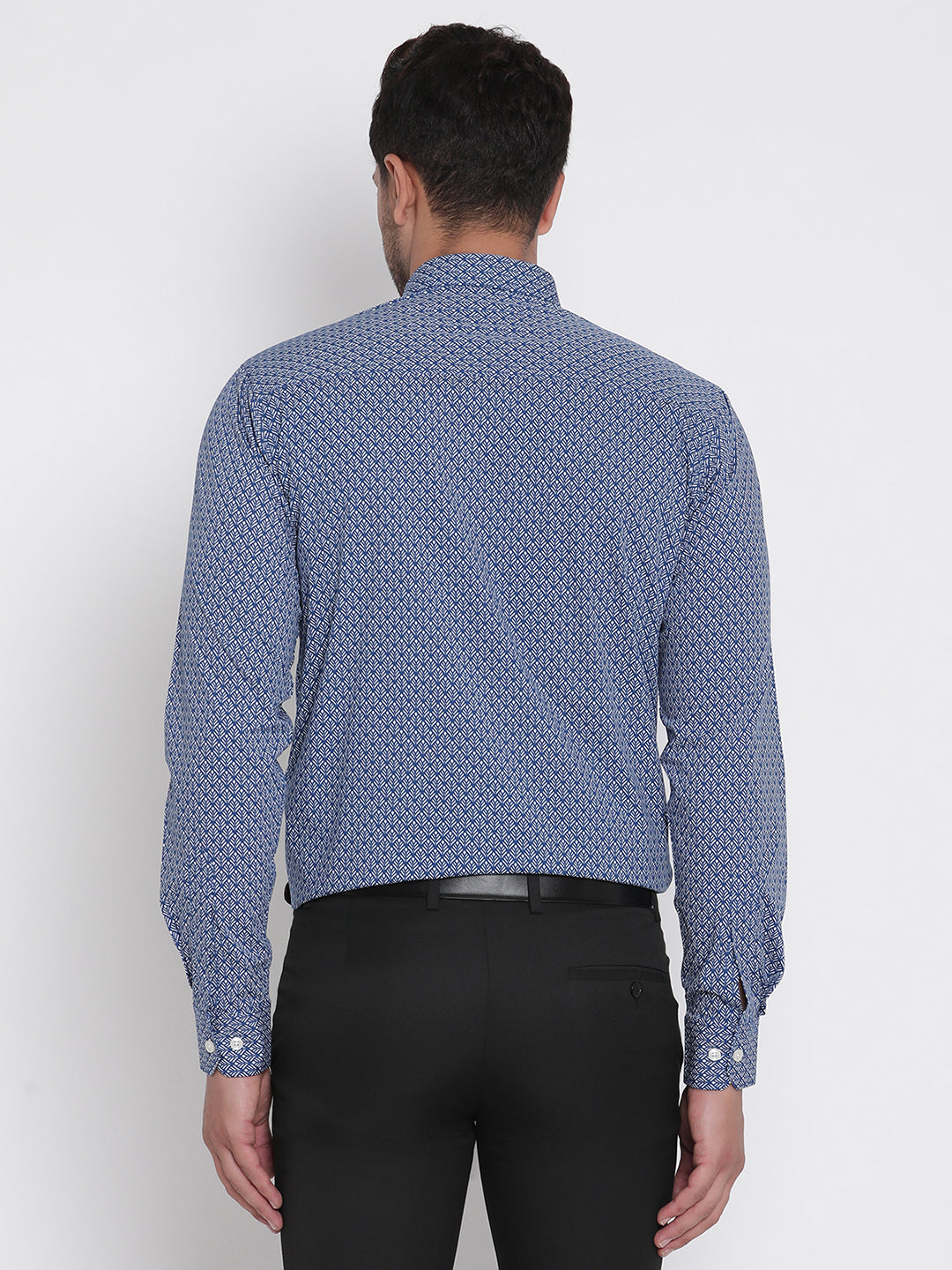 Navy Blue Printed Men Formal Shirt Copperline