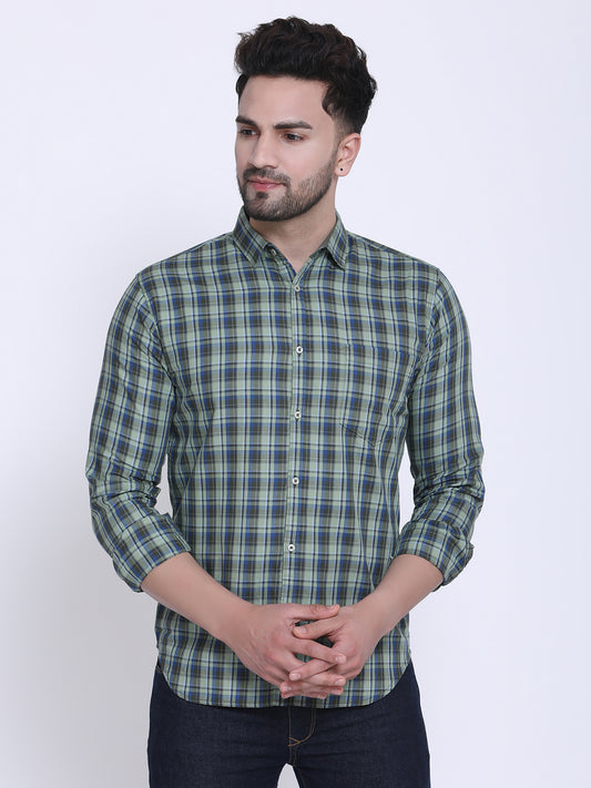 Crosscreek Men Green & Grey Slim Fit Checked Casual Shirt Crosscreek