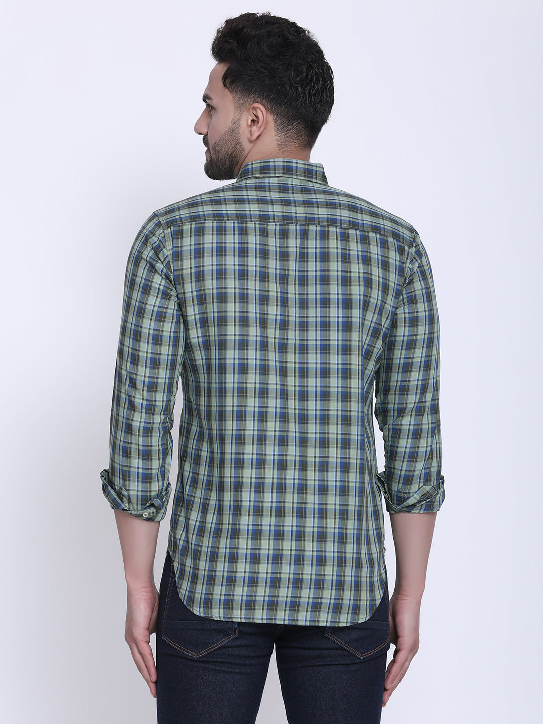 Crosscreek Men Green & Grey Slim Fit Checked Casual Shirt Crosscreek