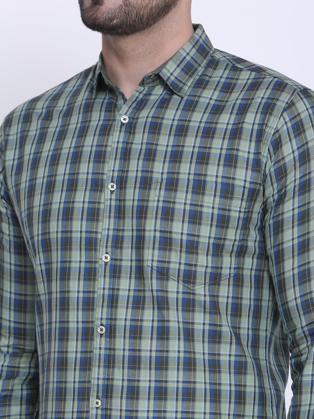 Crosscreek Men Green & Grey Slim Fit Checked Casual Shirt Crosscreek