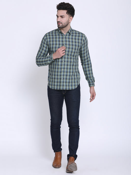 Crosscreek Men Green & Grey Slim Fit Checked Casual Shirt Crosscreek