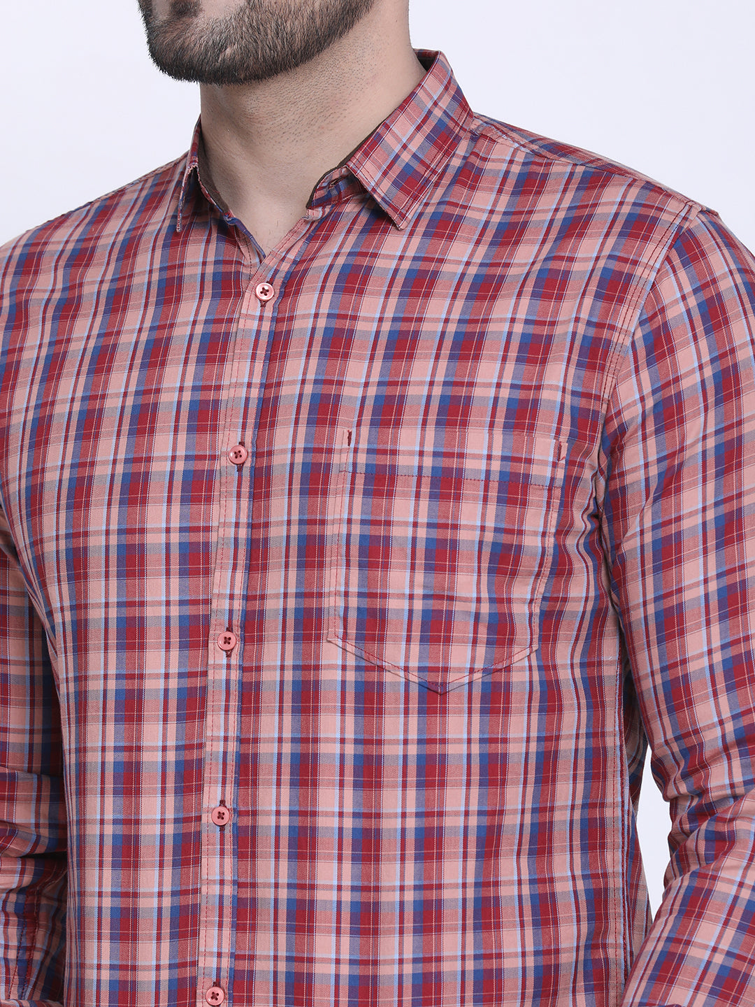 Crosscreek Men Red & Blue Slim Fit Checked Casual Shirt Crosscreek