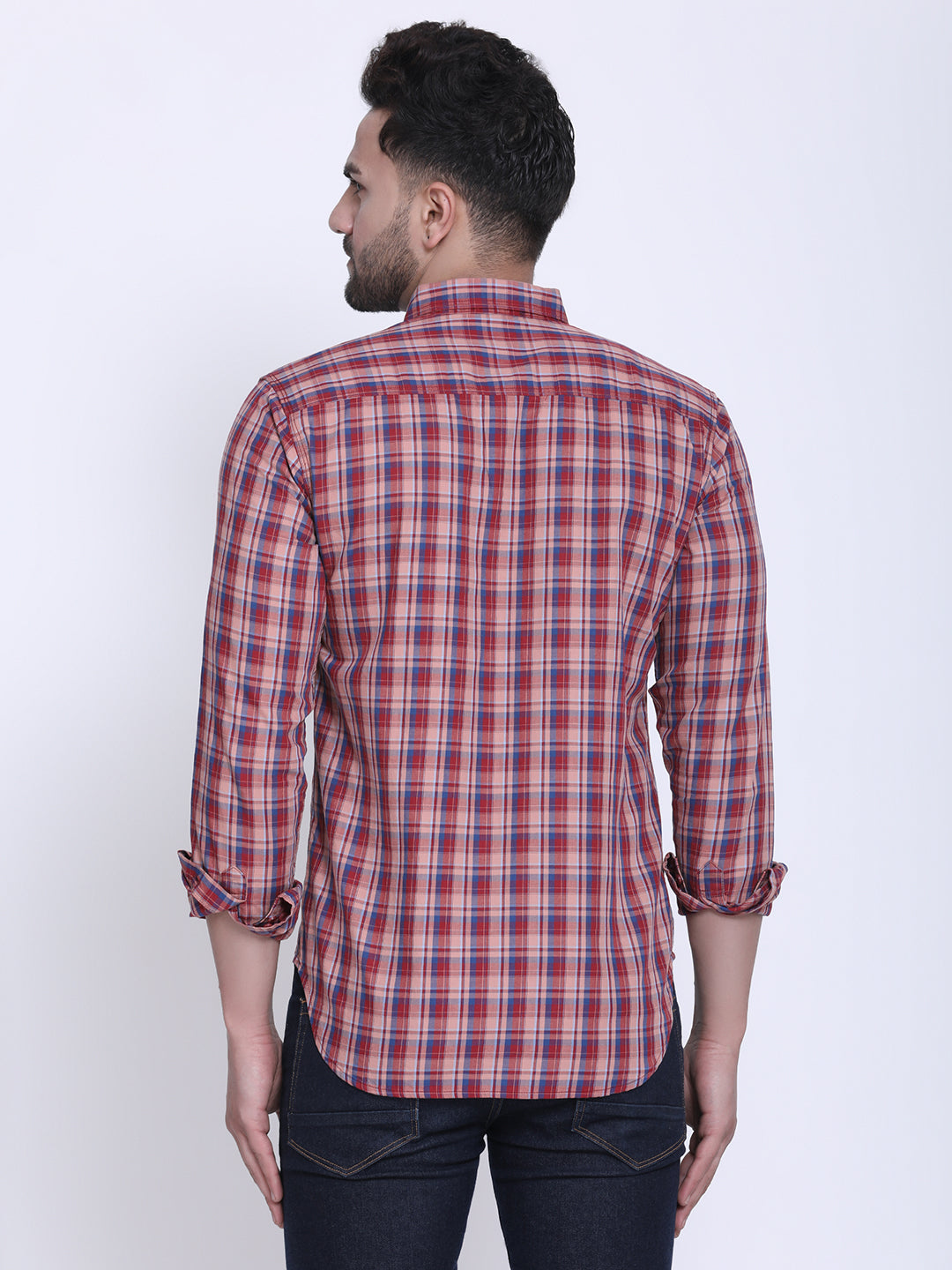 Crosscreek Men Red & Blue Slim Fit Checked Casual Shirt Crosscreek