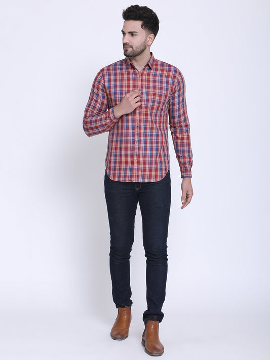 Crosscreek Men Red & Blue Slim Fit Checked Casual Shirt Crosscreek