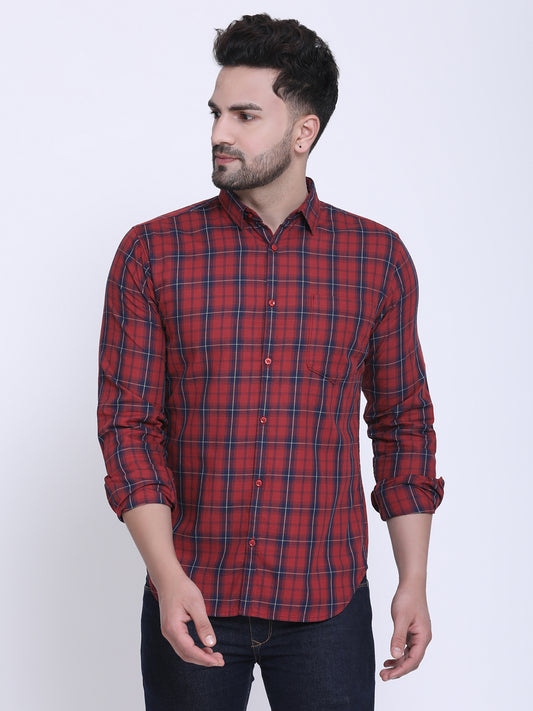 Crosscreek Men Red & Navy Blue Slim Fit Checked Casual Shirt Crosscreek