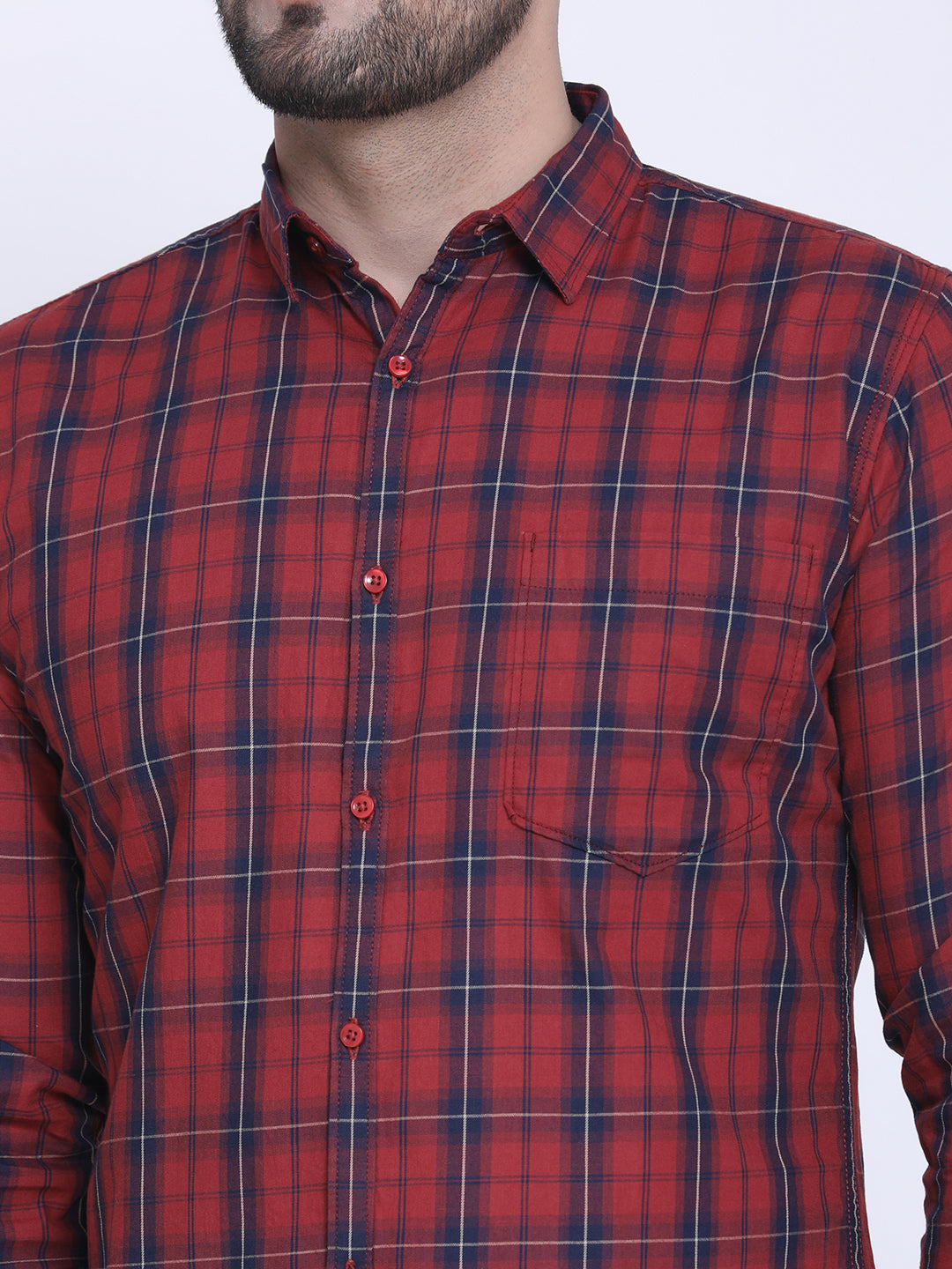 Crosscreek Men Red & Navy Blue Slim Fit Checked Casual Shirt Crosscreek