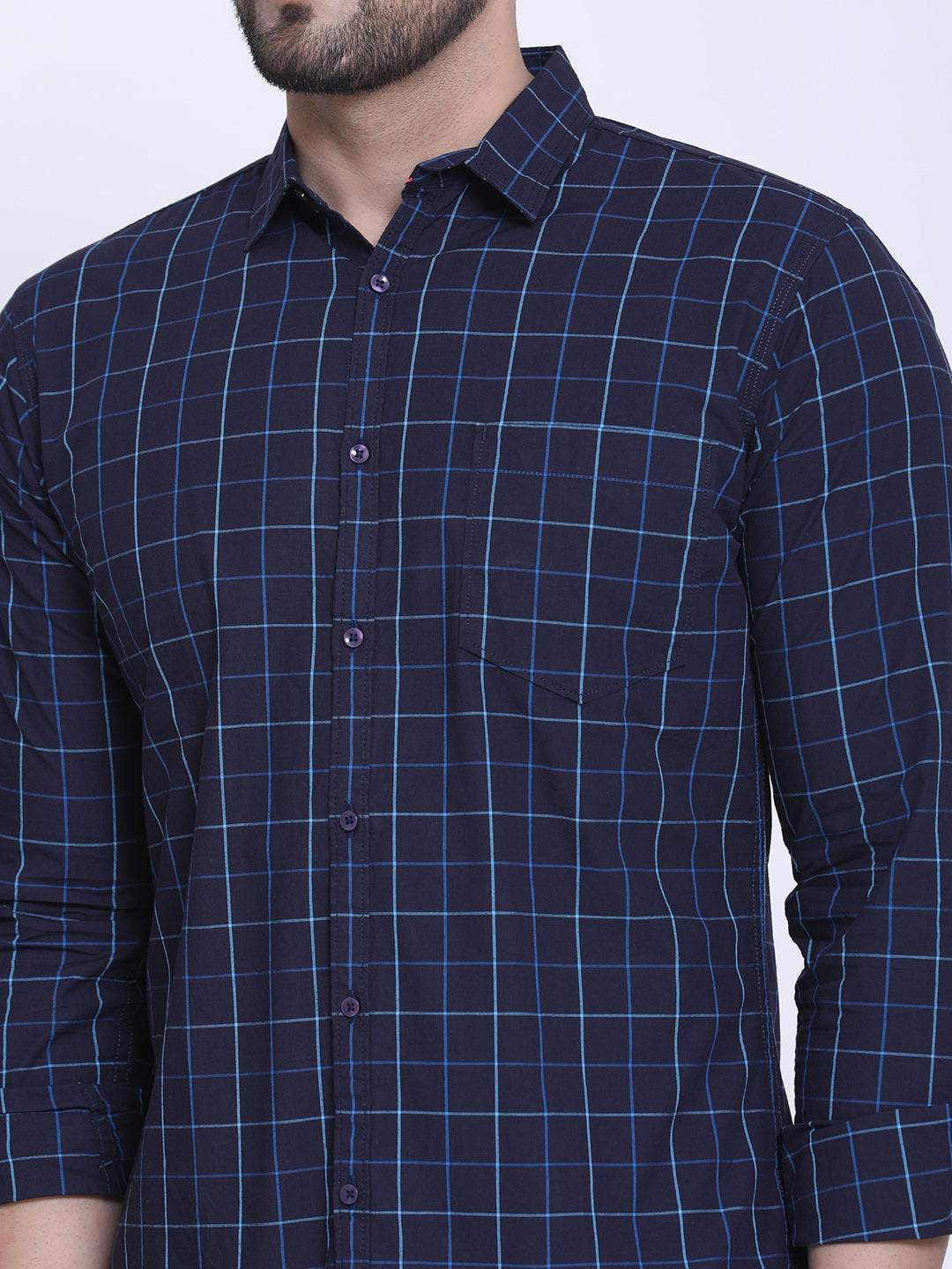 Crosscreek Men Navy Blue & Blue Slim Fit Checked Casual Shirt Crosscreek