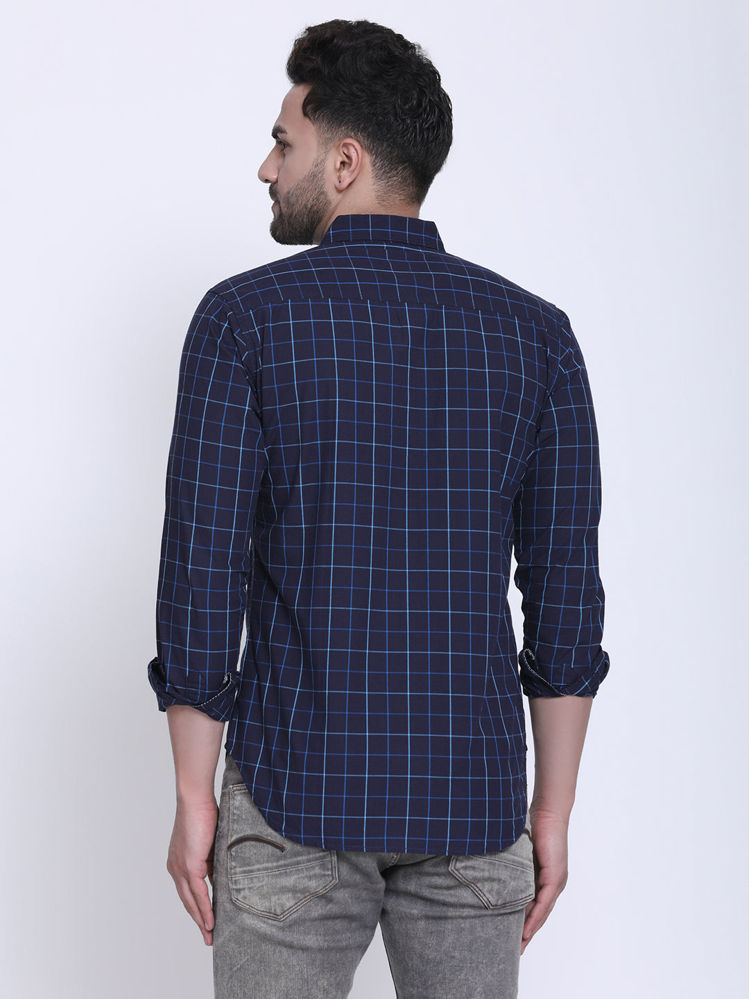 Crosscreek Men Navy Blue & Blue Slim Fit Checked Casual Shirt Crosscreek