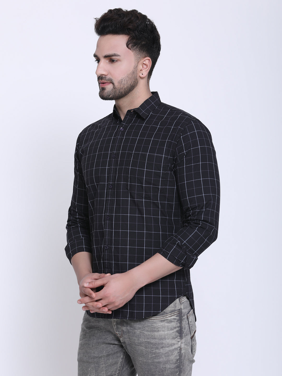 Crosscreek Men Black & White Slim Fit Checked Casual Shirt Crosscreek