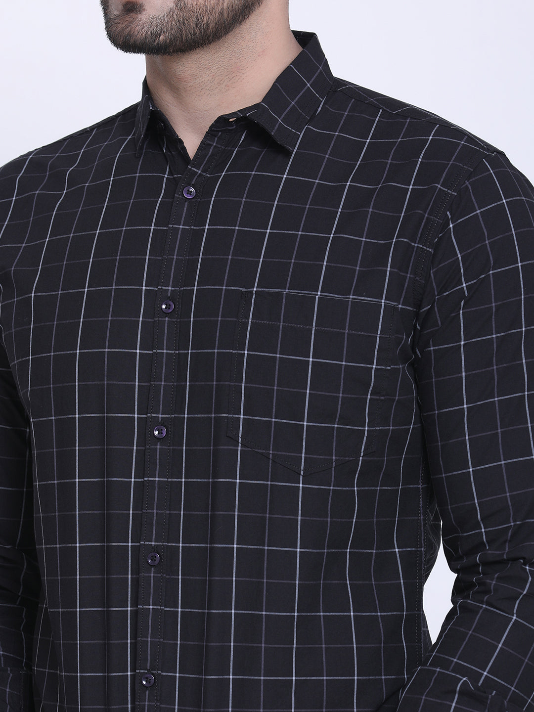 Crosscreek Men Black & White Slim Fit Checked Casual Shirt Crosscreek