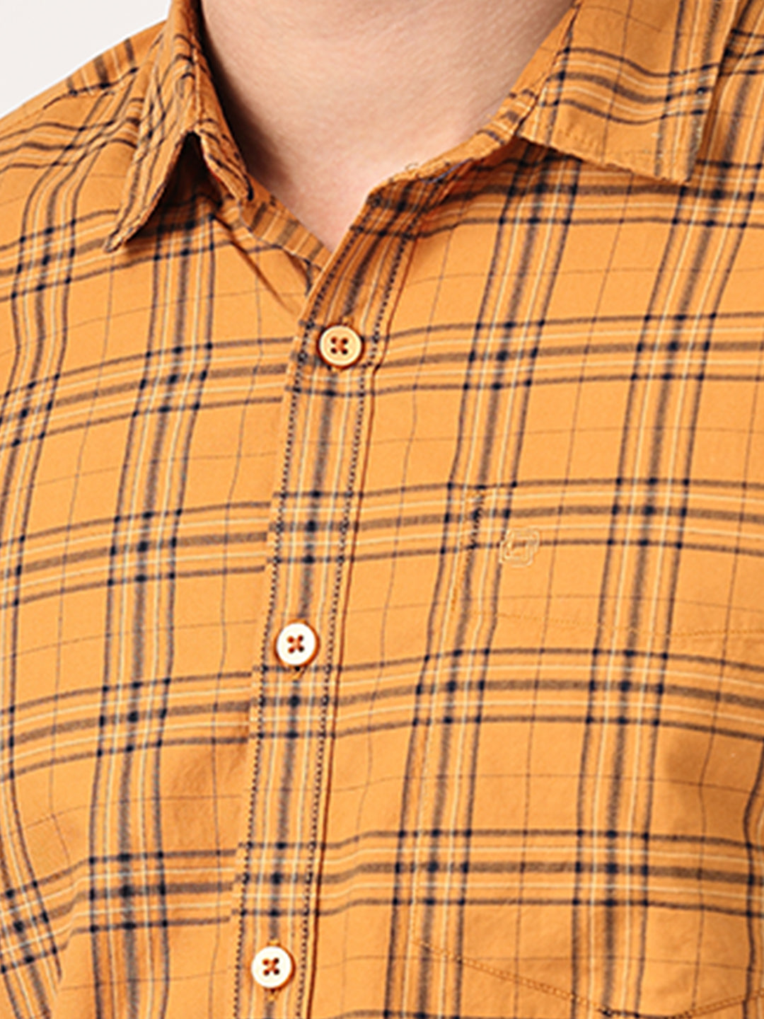 Crosscreek Men Mustard Slim Fit Checked Cotton Casual Shirt Crosscreek