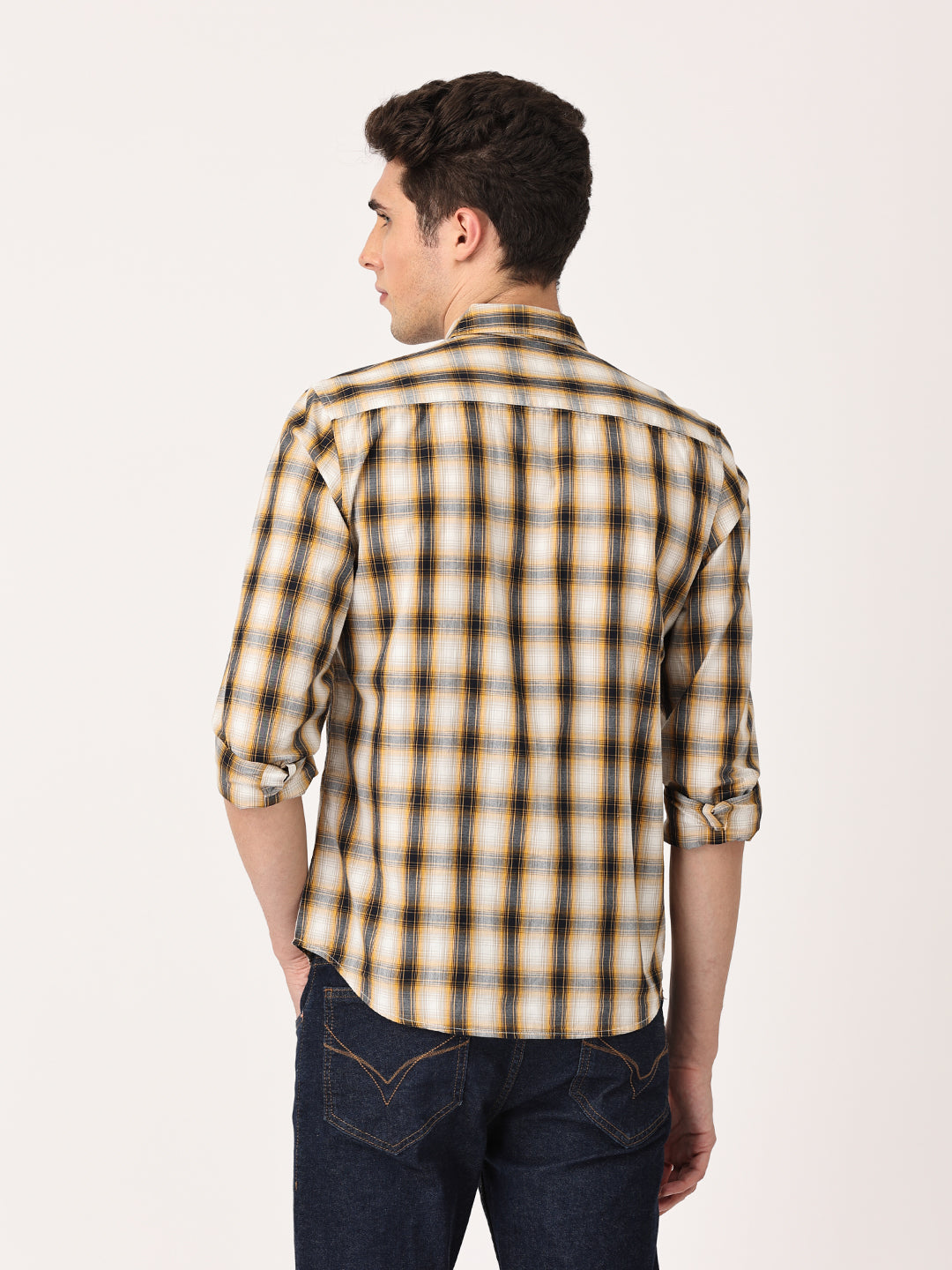 Crosscreek Men Beige Slim Fit Checked Cotton Casual Shirt Crosscreek