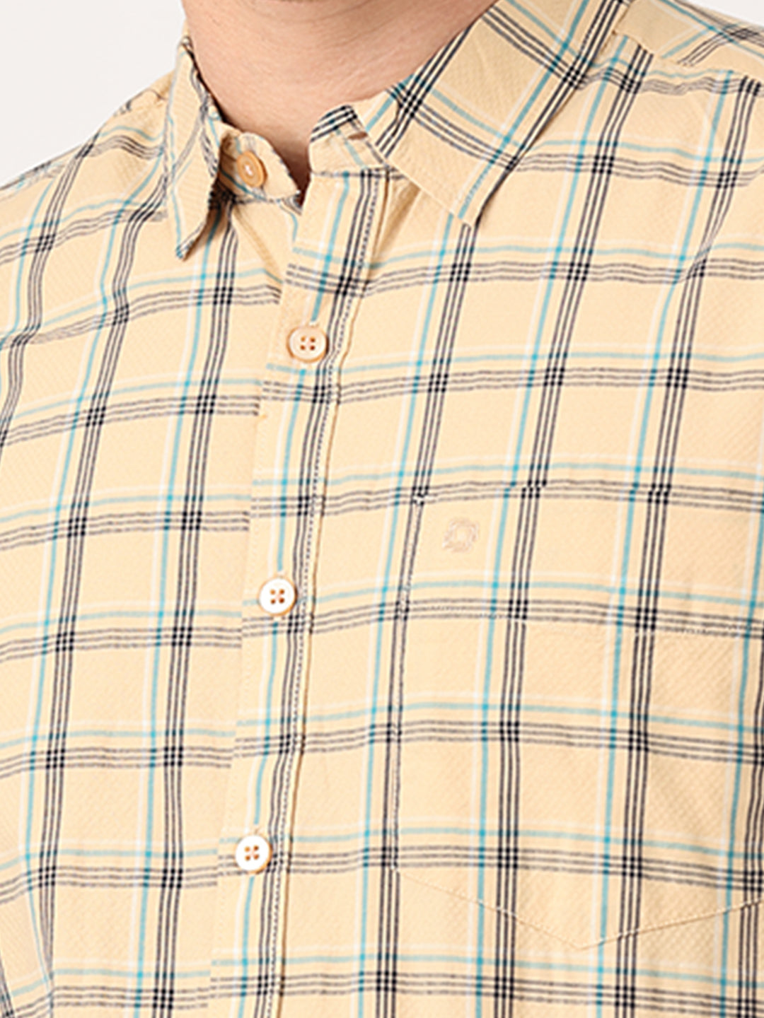 Crosscreek Men Beige Slim Fit Checked Cotton Casual Shirt Crosscreek