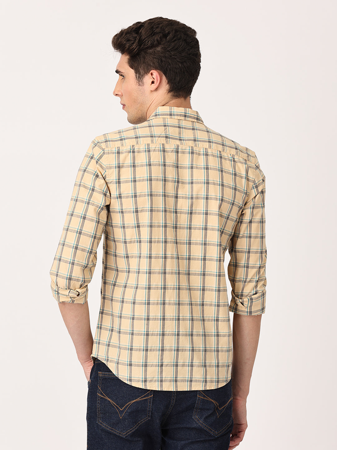 Crosscreek Men Beige Slim Fit Checked Cotton Casual Shirt Crosscreek