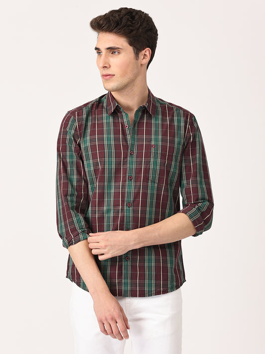 Crosscreek Men Maroon Slim Fit Checked Cotton Casual Shirt Crosscreek
