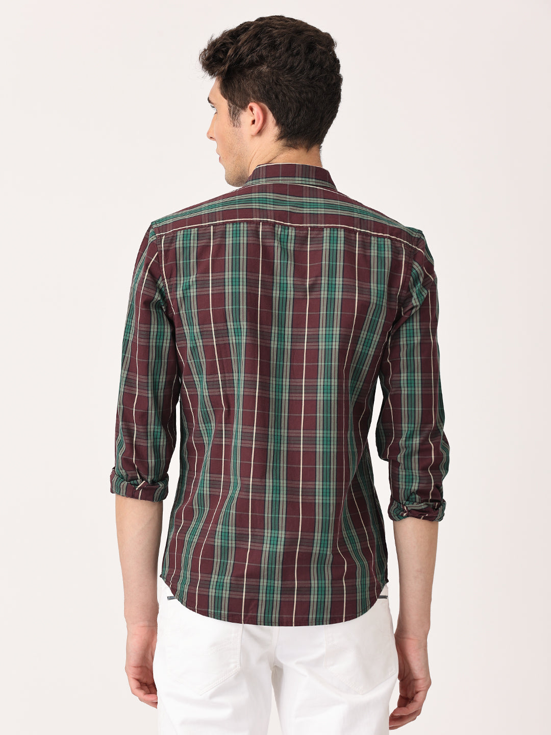 Crosscreek Men Maroon Slim Fit Checked Cotton Casual Shirt Crosscreek