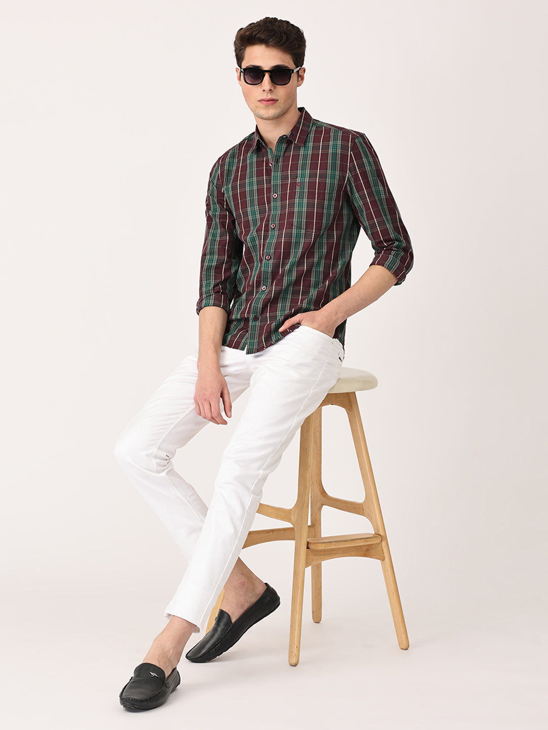Crosscreek Men Maroon Slim Fit Checked Cotton Casual Shirt Crosscreek