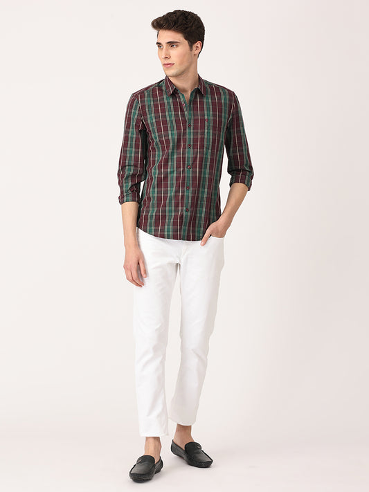 Crosscreek Men Maroon Slim Fit Checked Cotton Casual Shirt Crosscreek