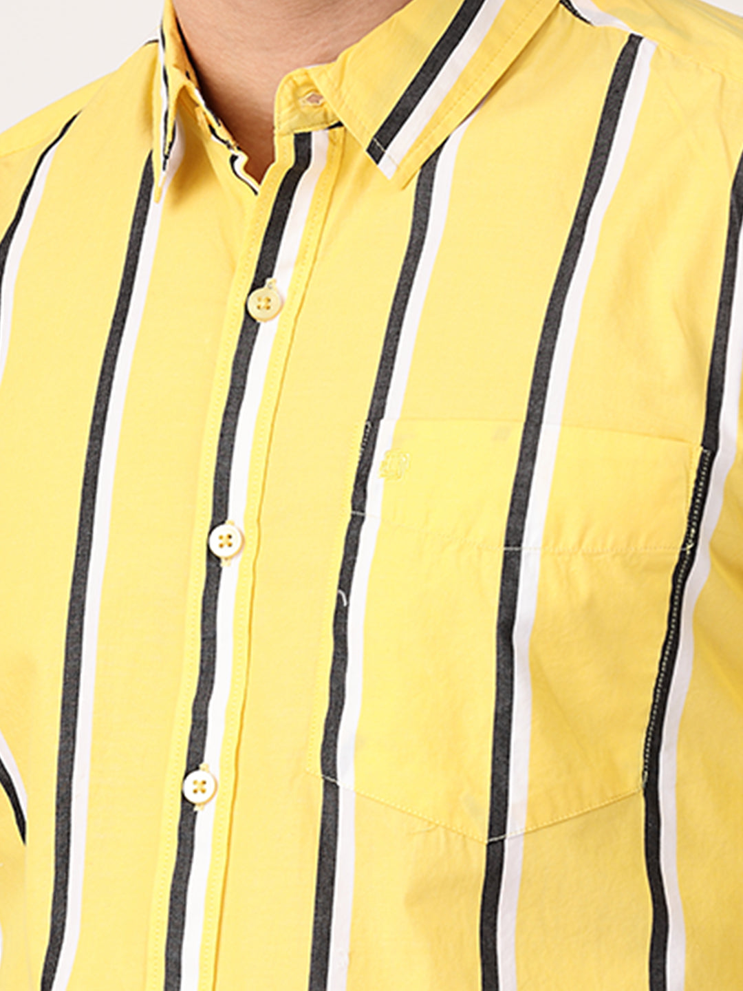 Crosscreek Men Yellow Slim Fit Striped Cotton Casual Shirt Crosscreek