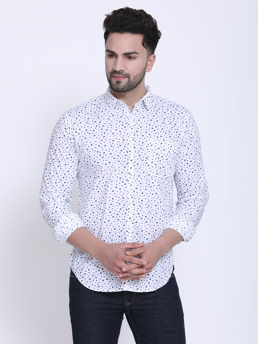 Crosscreek Men White & Blue Slim Fit Printed Casual Shirt Crosscreek
