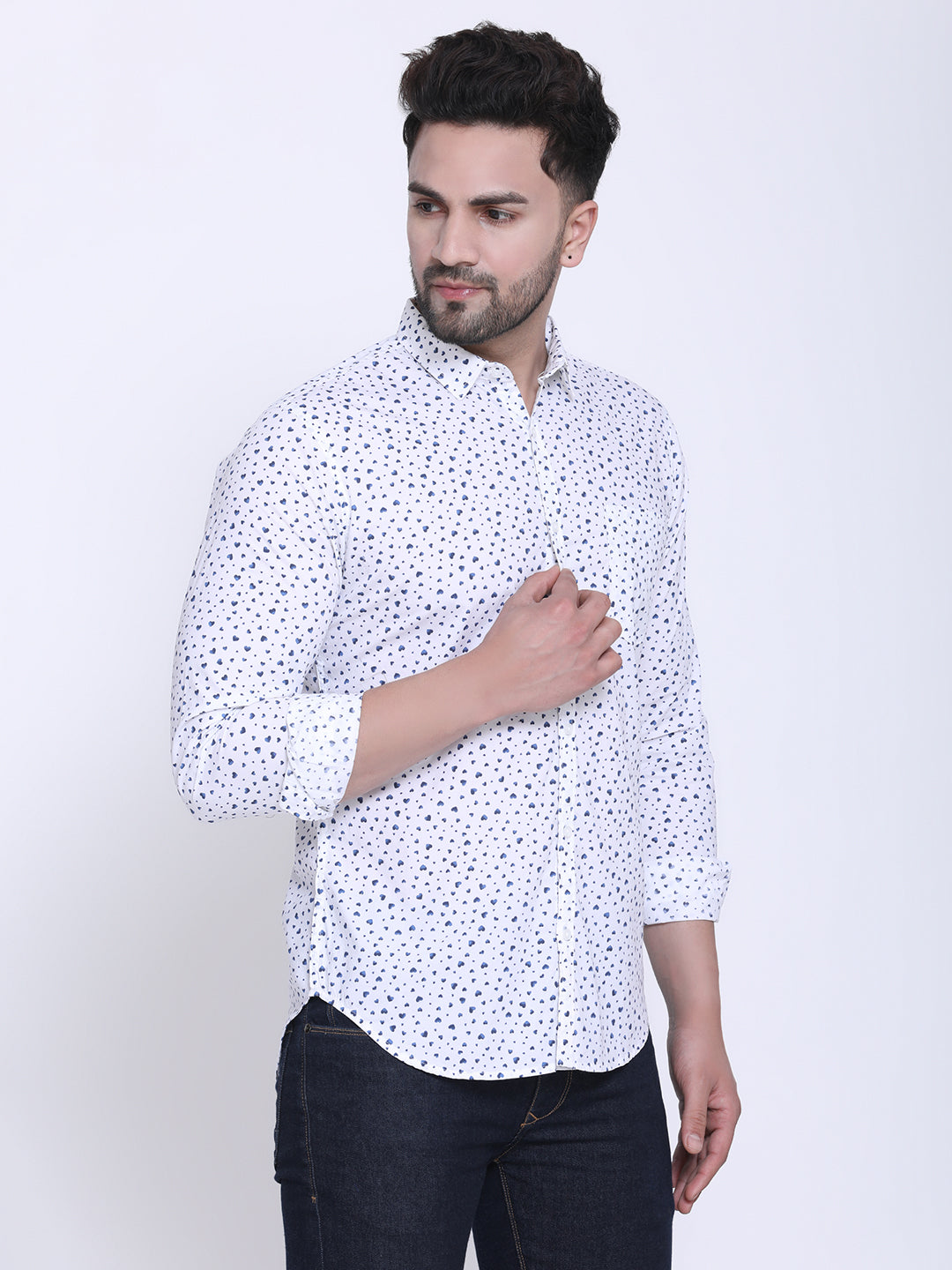 Crosscreek Men White & Blue Slim Fit Printed Casual Shirt Crosscreek