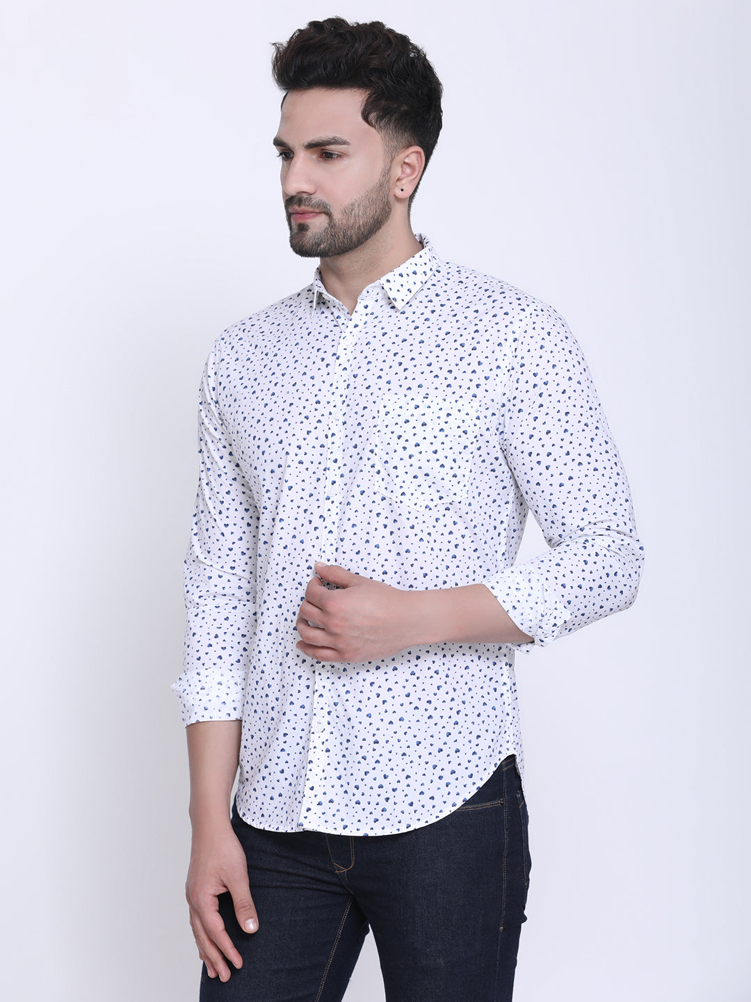 Crosscreek Men White & Blue Slim Fit Printed Casual Shirt Crosscreek