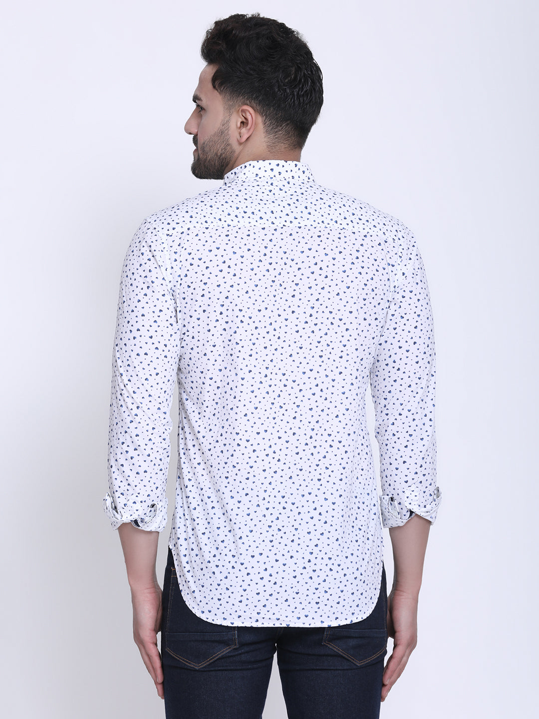 Crosscreek Men White & Blue Slim Fit Printed Casual Shirt Crosscreek