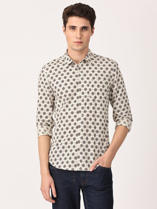 Crosscreek Men Brown Slim Fit Printed Cotton Casual Shirt