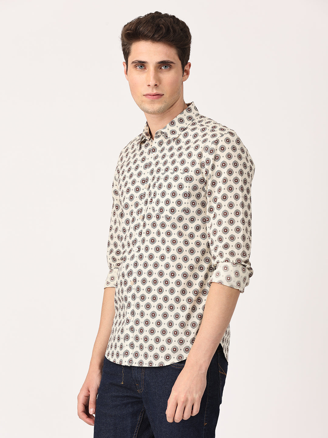 Crosscreek Men Brown Slim Fit Printed Cotton Casual Shirt