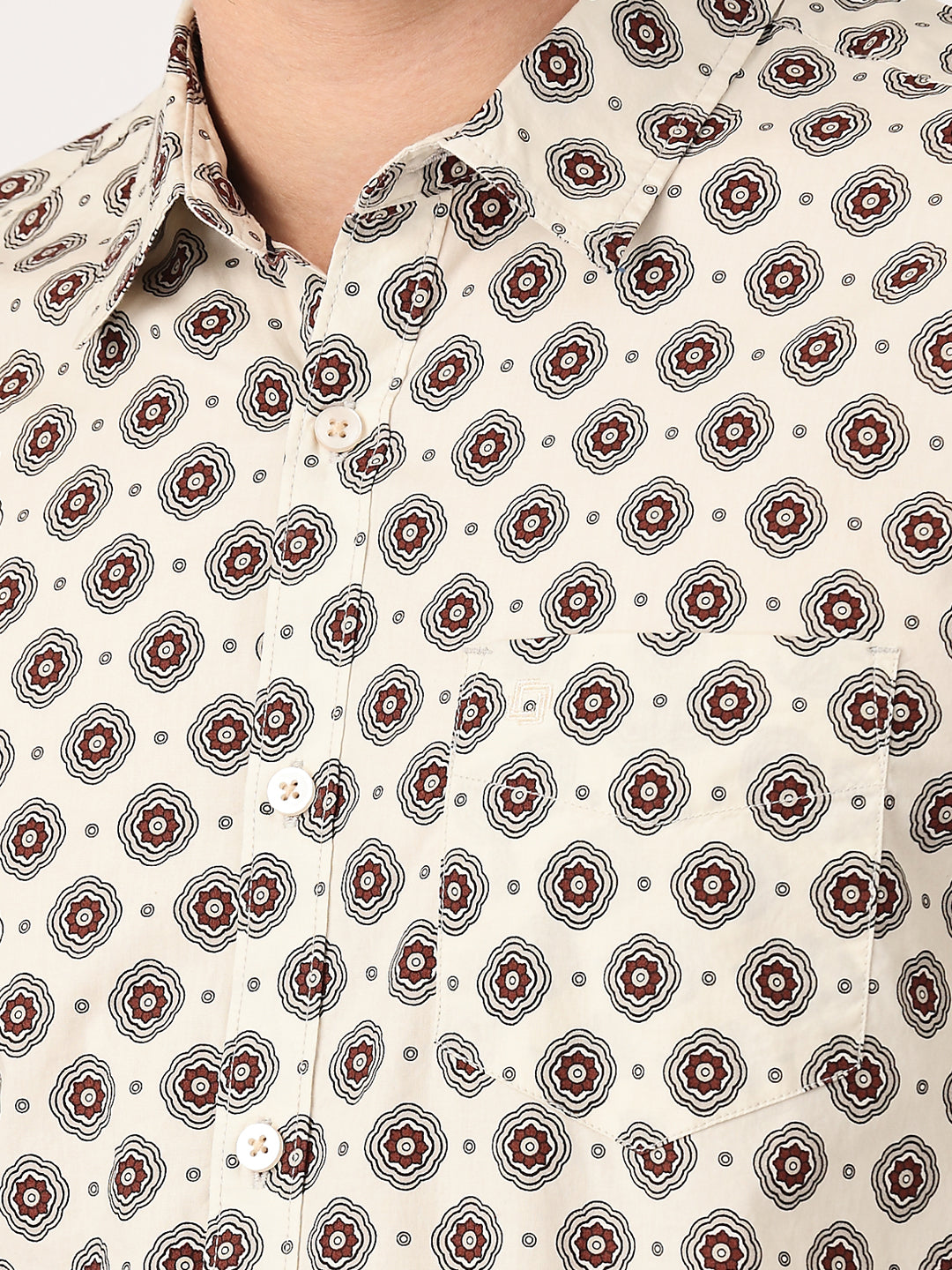 Crosscreek Men Brown Slim Fit Printed Cotton Casual Shirt