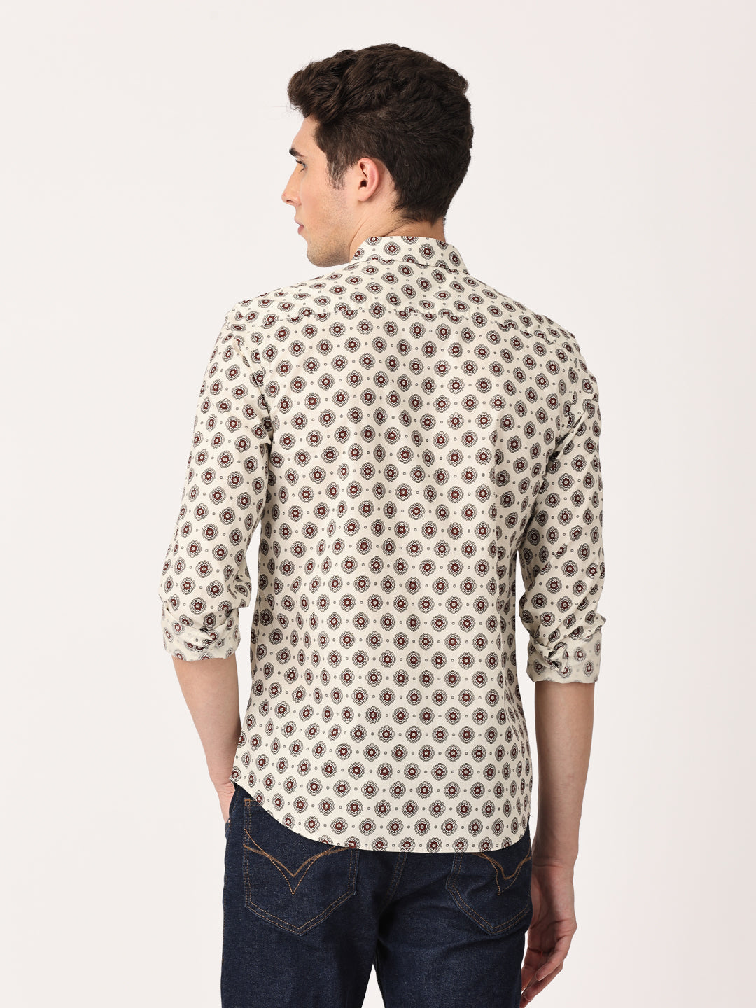 Crosscreek Men Brown Slim Fit Printed Cotton Casual Shirt