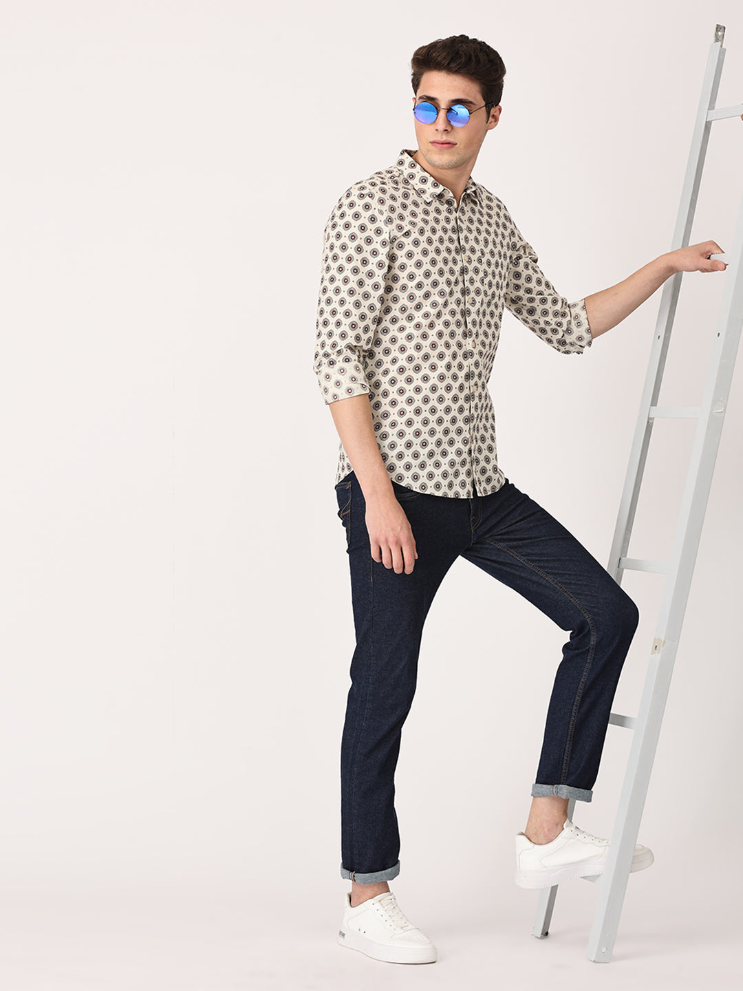 Crosscreek Men Brown Slim Fit Printed Cotton Casual Shirt