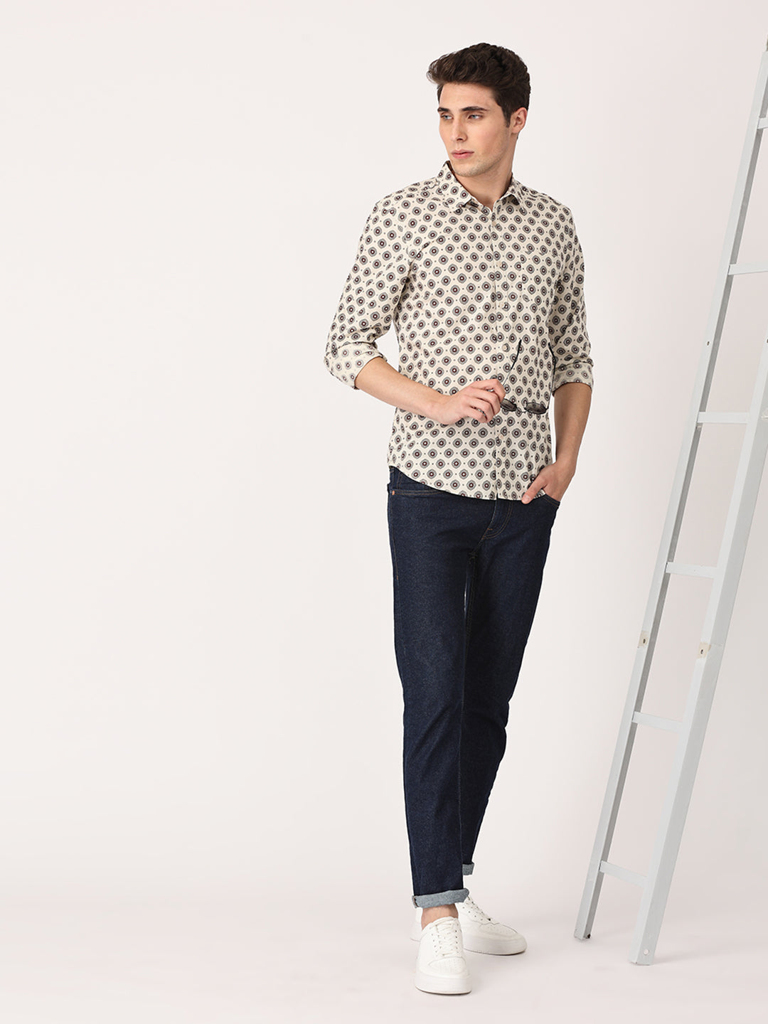 Crosscreek Men Brown Slim Fit Printed Cotton Casual Shirt