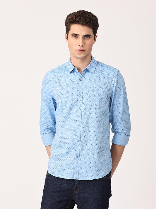 Crosscreek Men Blue Slim Fit Printed Cotton Casual Shirt Crosscreek