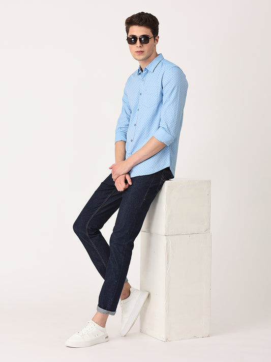 Crosscreek Men Blue Slim Fit Printed Cotton Casual Shirt Crosscreek