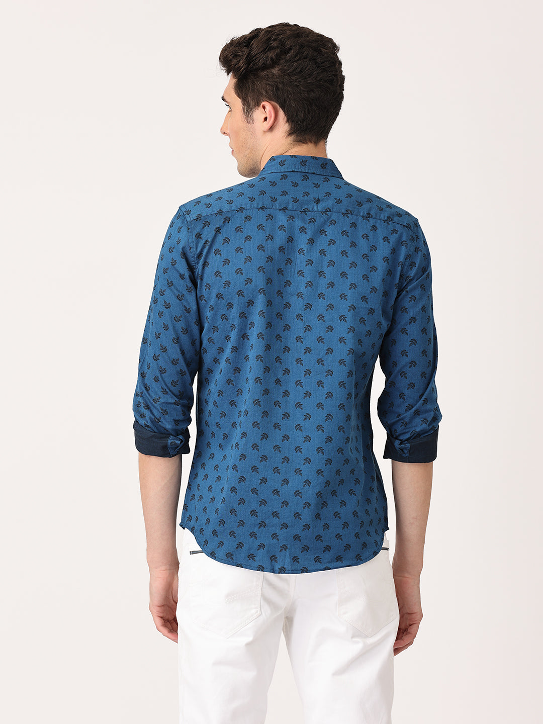 Crosscreek Men Blue with Black Slim Fit Printed Cotton Casual Shirt Crosscreek