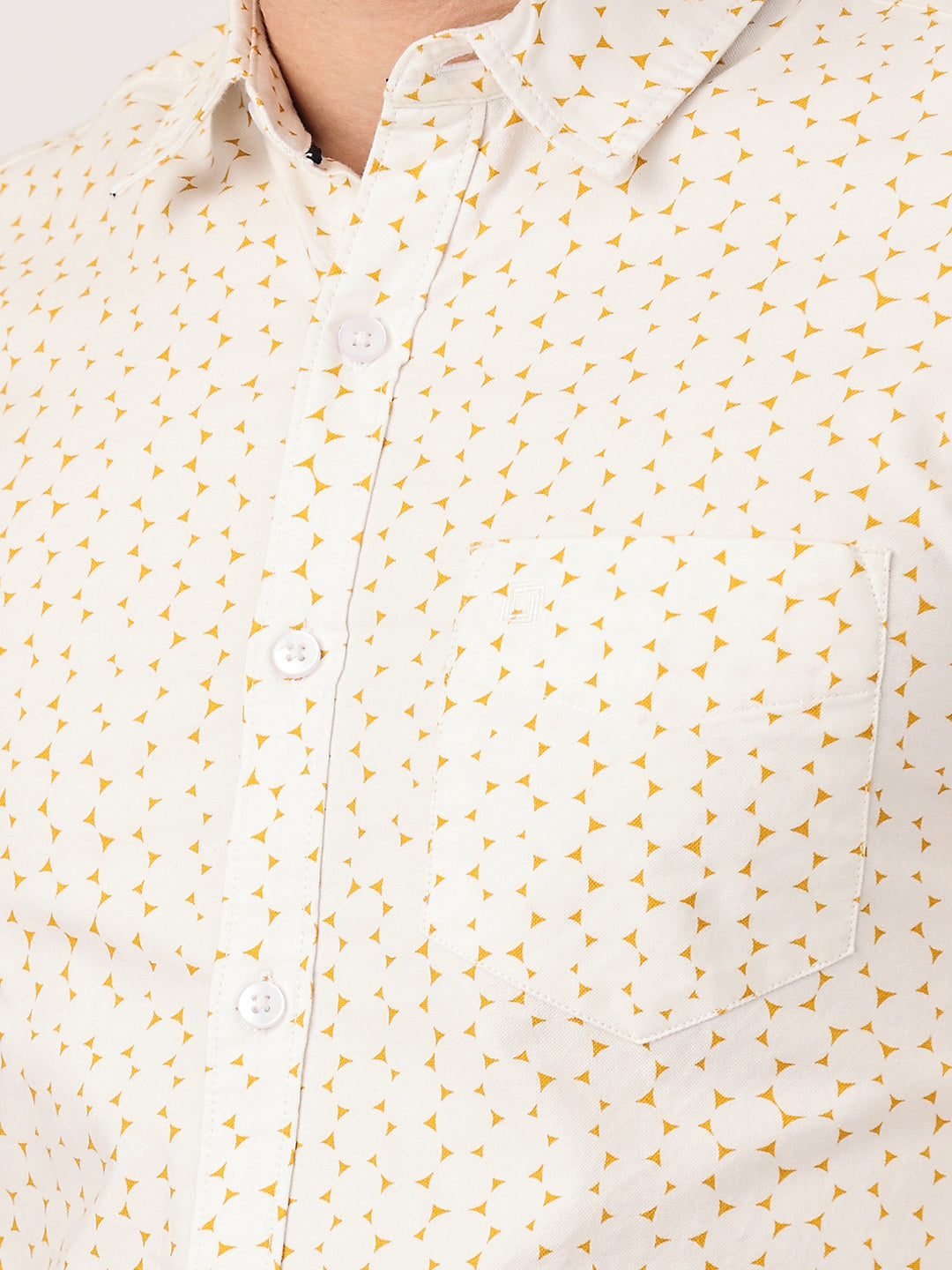 Crosscreek Men White Slim Fit Printed Cotton Casual Shirt