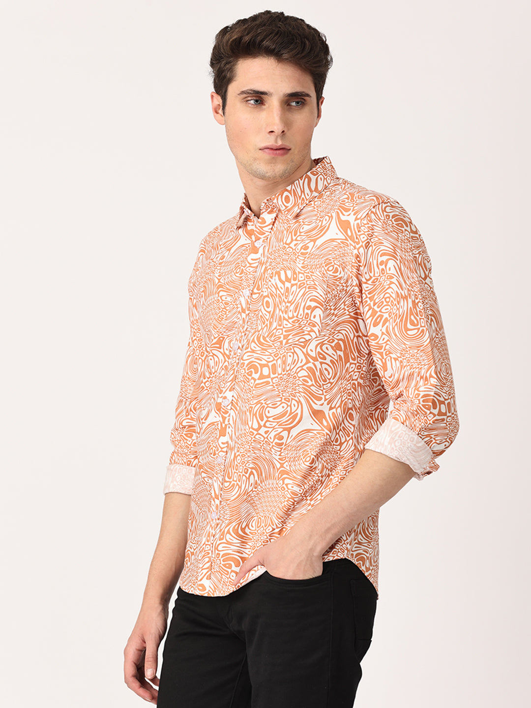 Crosscreek Men Brown Slim Fit Printed Cotton Casual Shirt